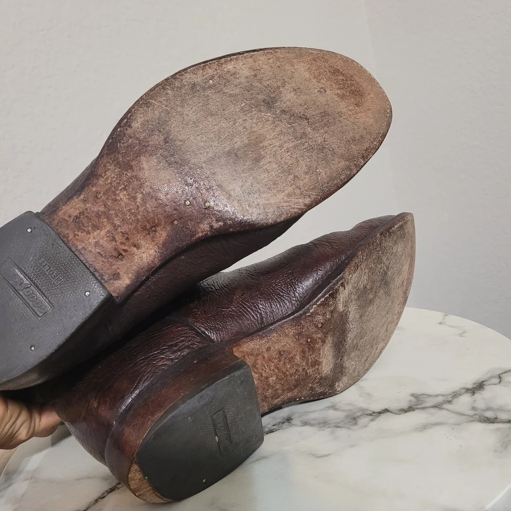 Vintage Tony Lama Exotic Western Cowboy Boots Men 10 Brown 